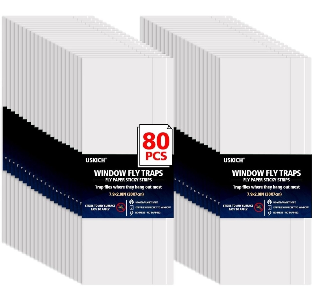 Window Fly Traps for Indoors, 80 Pack Clear Fly Paper Sticky Fly Strips for Home