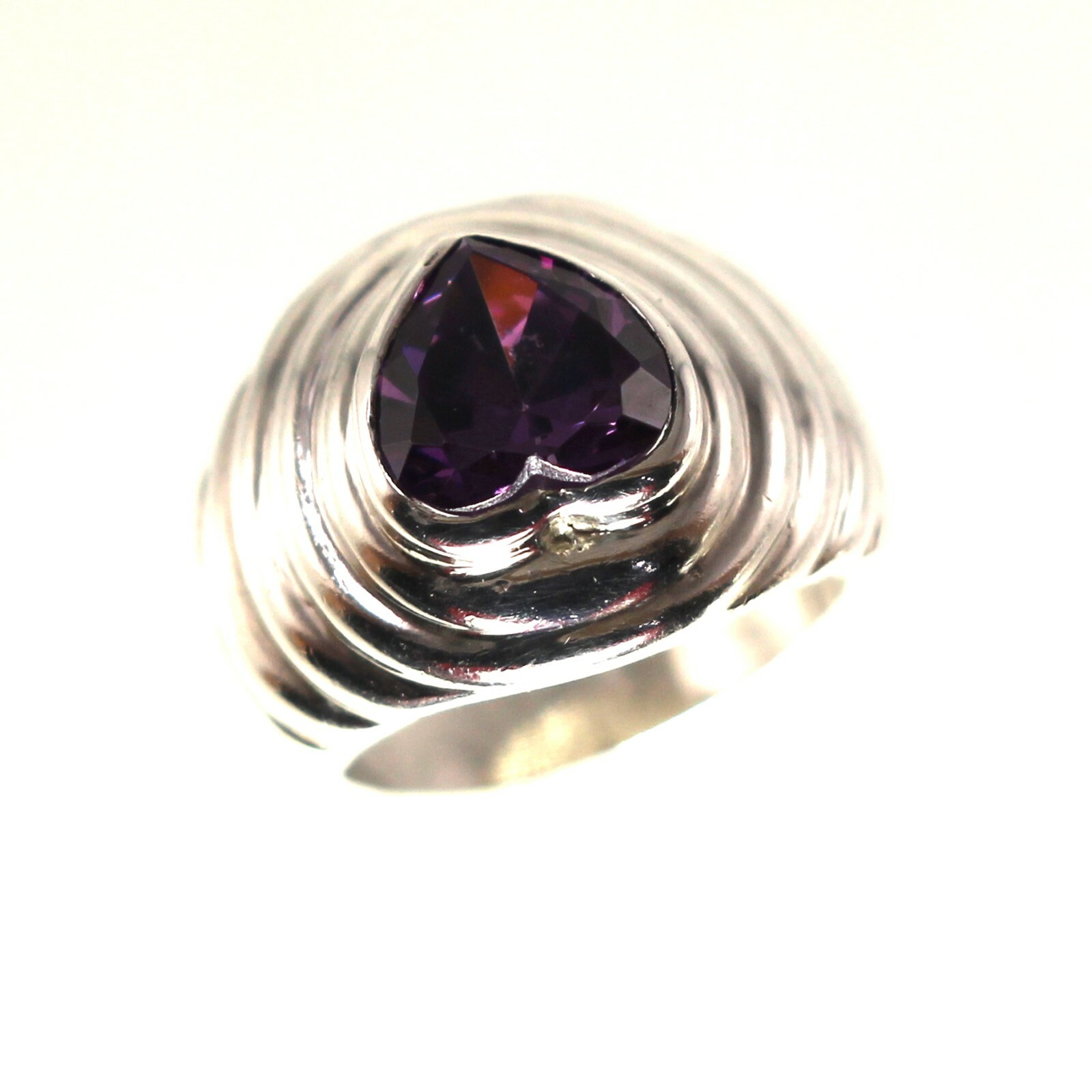 Sterling Silver Amethyst CZ Solitaire Ring (Heart Cut)