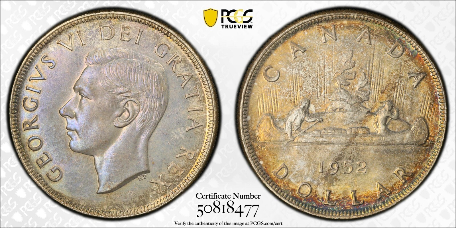 1952 $1 Canada Voyageur FWL Silver Dollar PCGS  MS64