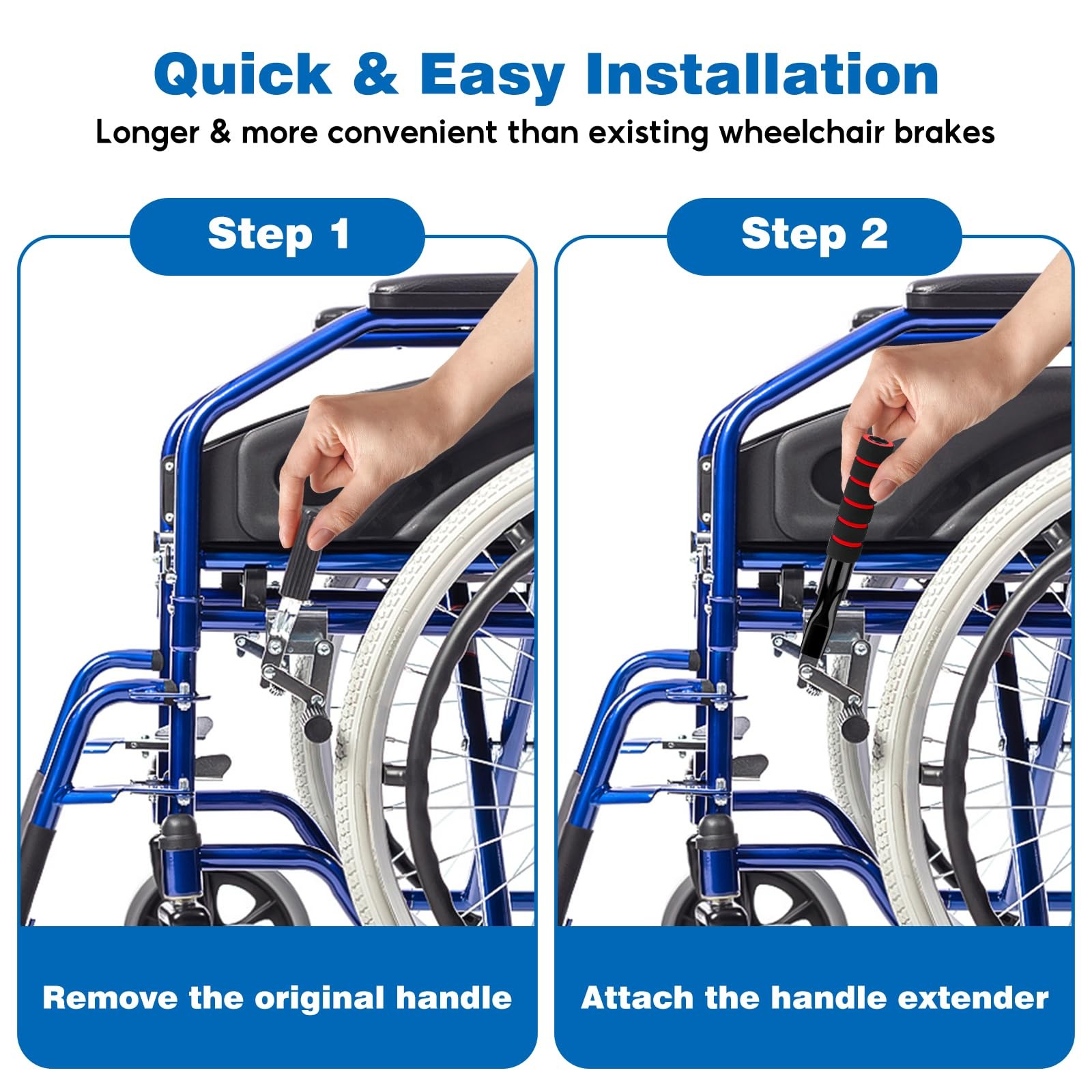2 Pcs Wheelchair Brake Extenders, 5 Inch Anti-Slip Brake Extension Handles Repla