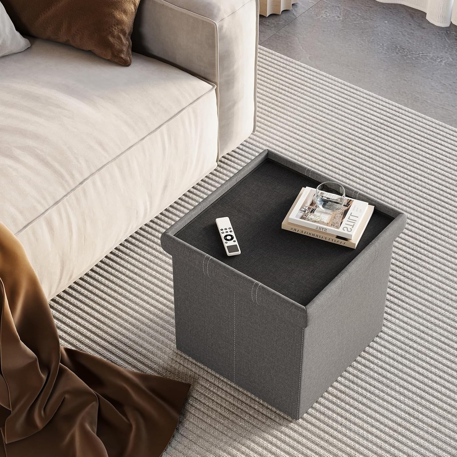 15 inches Storage Ottoman Cube, Foldable Storage Boxes, Padded Seat for Dorm ...