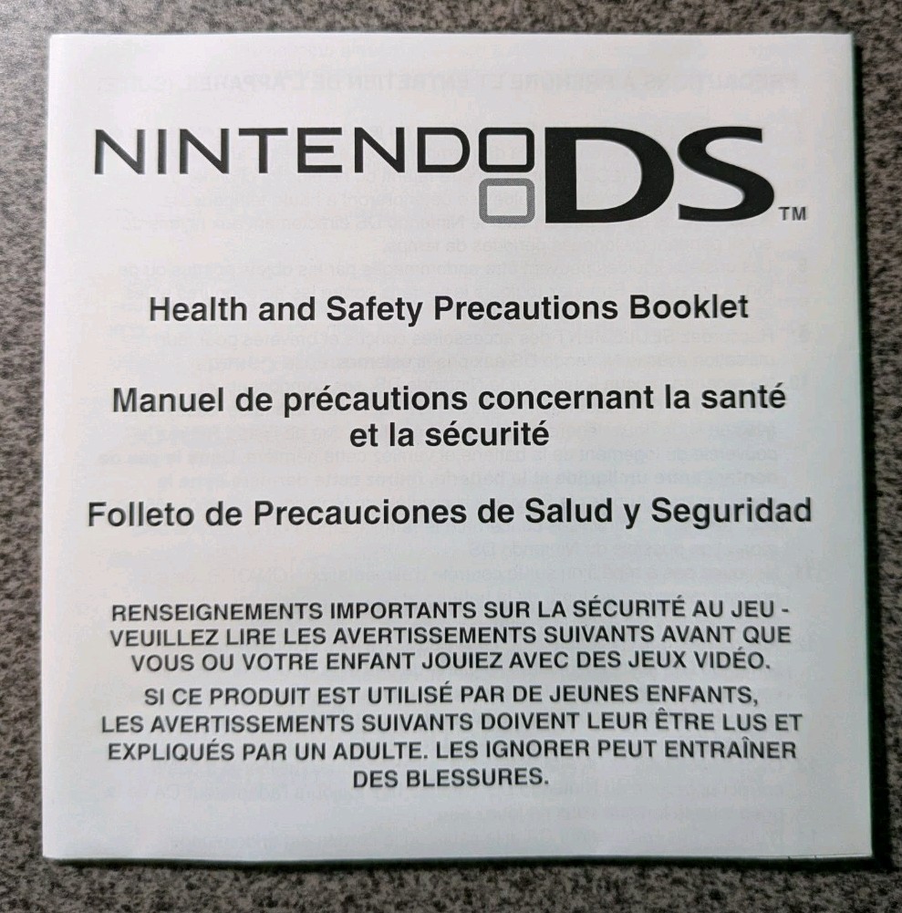 Nintendo DS Health & Safety Precautions Booklet OEM Manual USA – Excellent