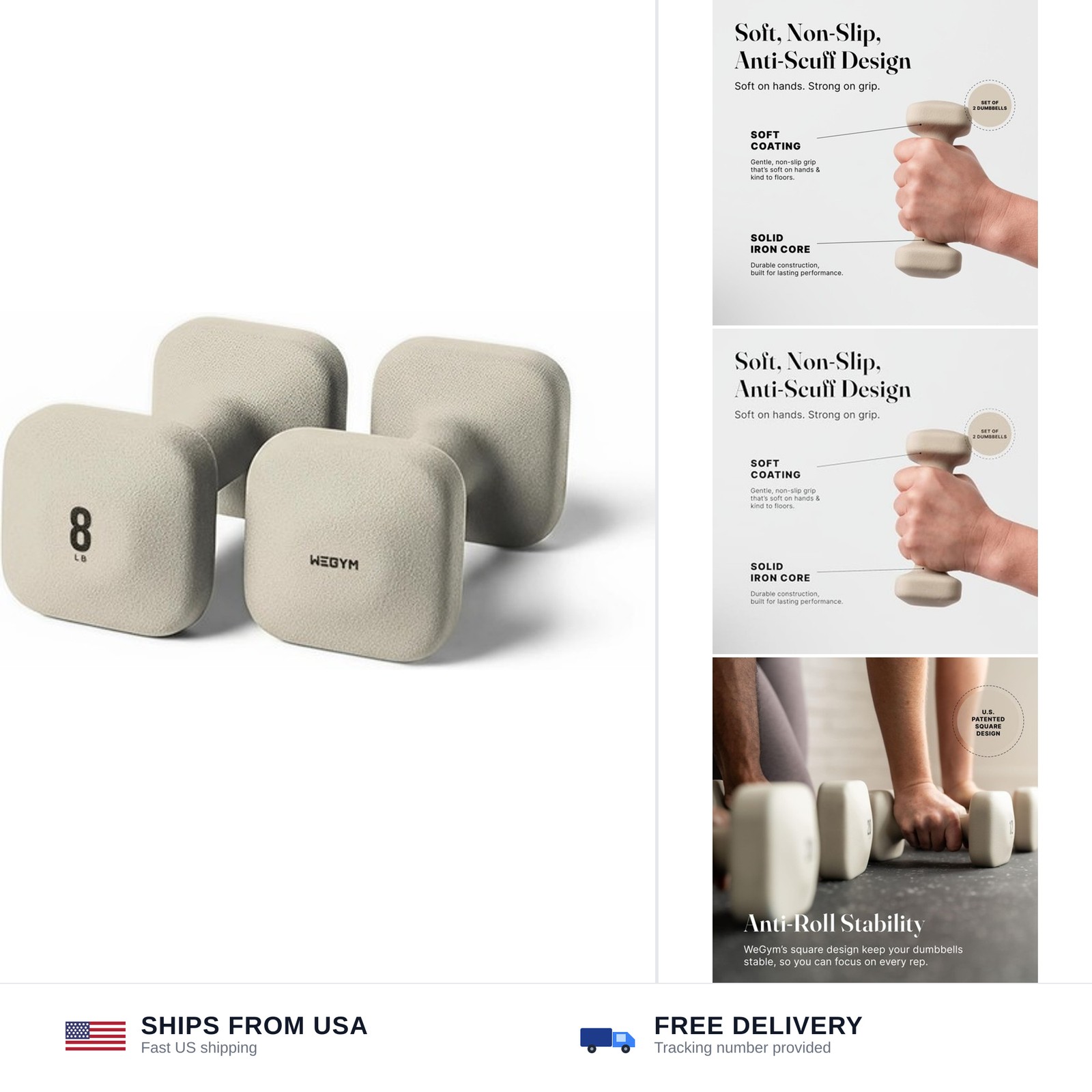 WeGym SafeGrip Square Dumbbells with Anti Slip Handles, Aesthetic Free Weight...