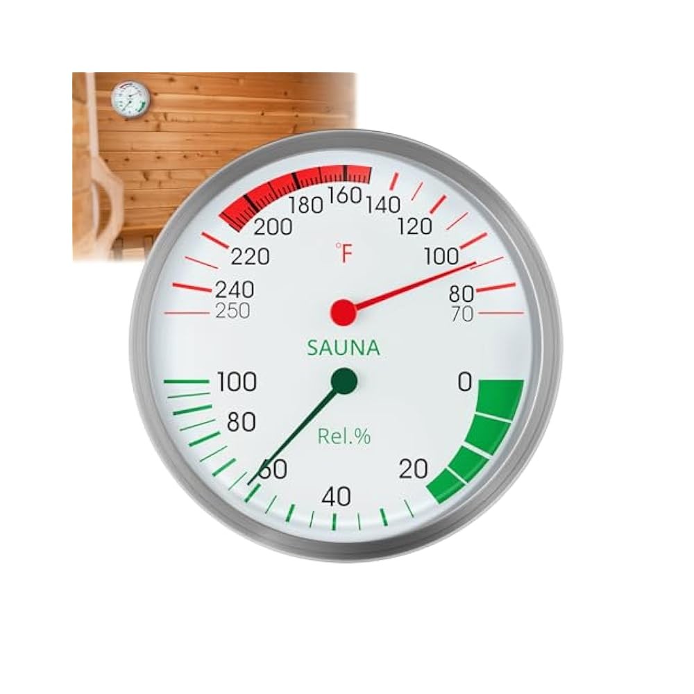 Stainless Steel Sauna Hygrometer 5" Split,Zone Dial 70,250°F 0,100% Humidity