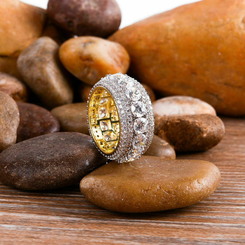 14K Yellow Gold Plated 3 Ct Round Cut Moissanite Eternity Wedding Men's Band