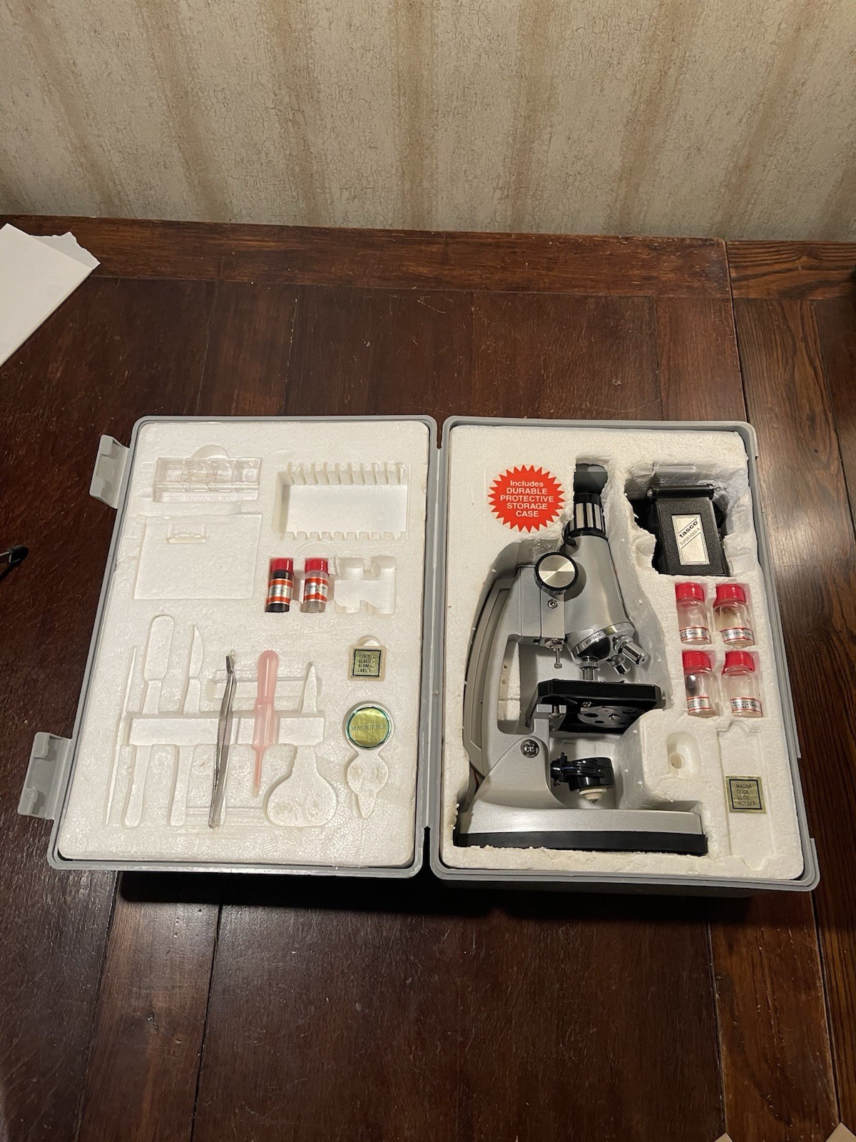 Tasco 1200X Microscope With Accessories Set & Case For Science Labs