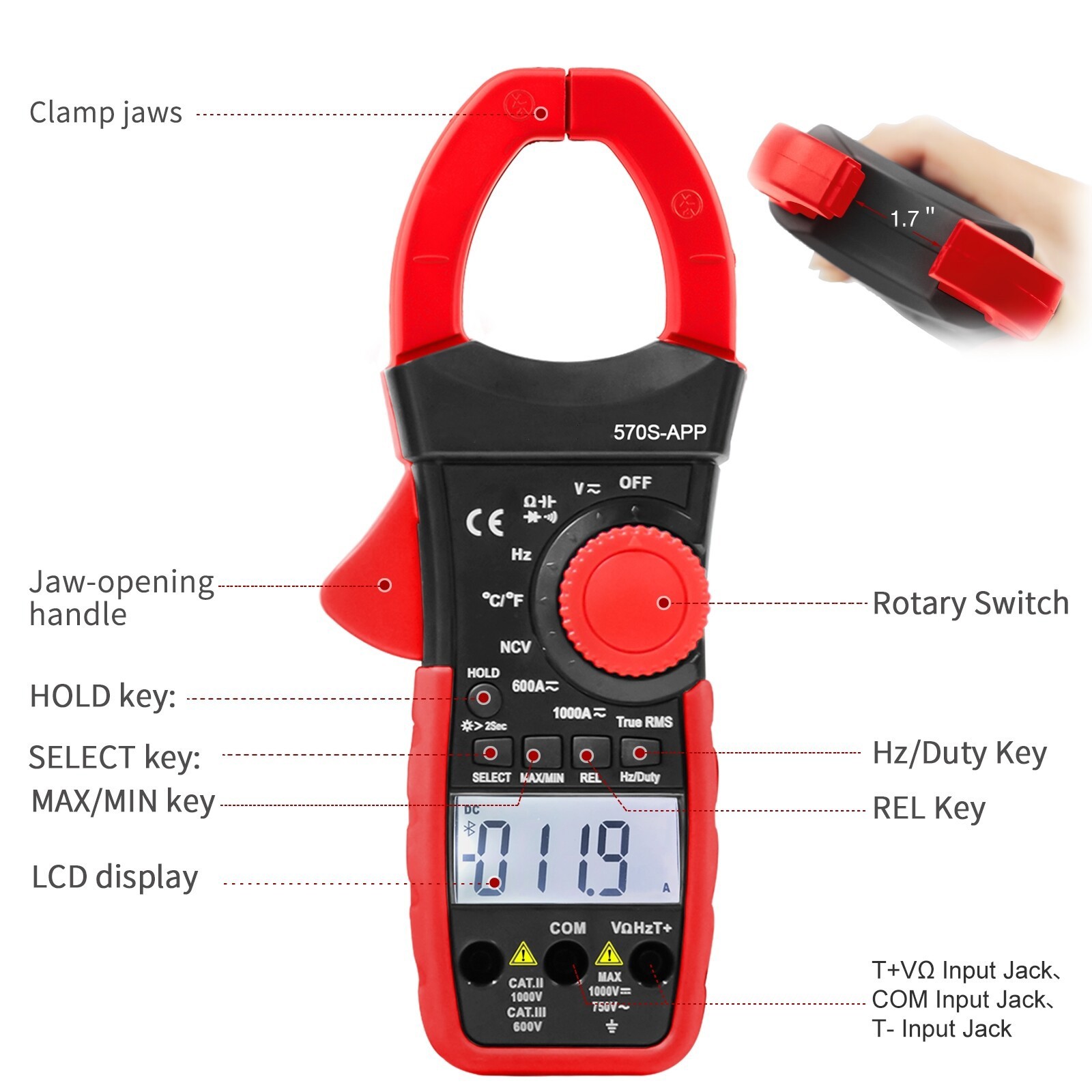 HoldPeak Digital Clamp Meter Multimeter TRMS Auto-Ranging AC/DC Volt Amp Tester