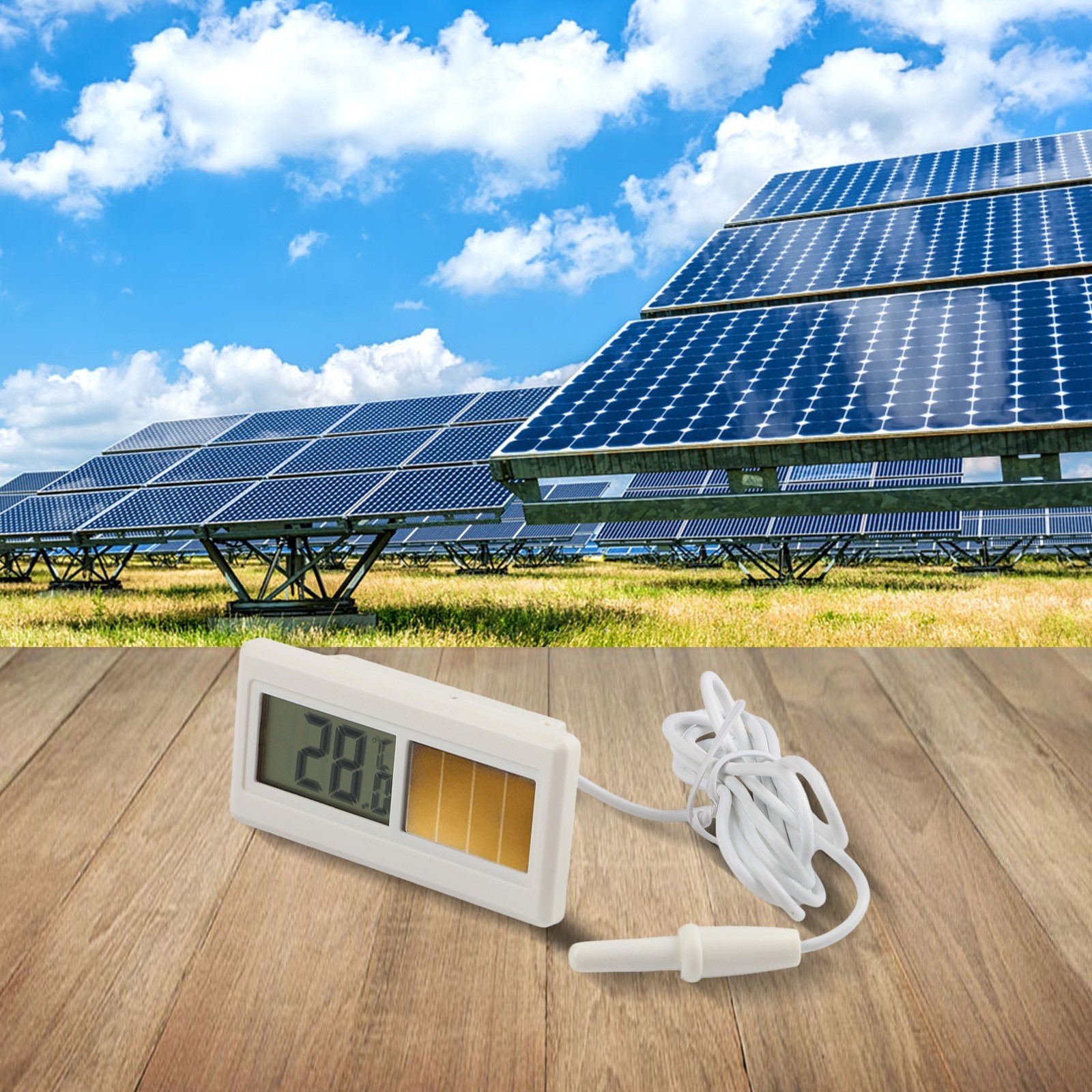Portable Solar LCD Thermometer Sensor with Waterproof Design and Long Cable