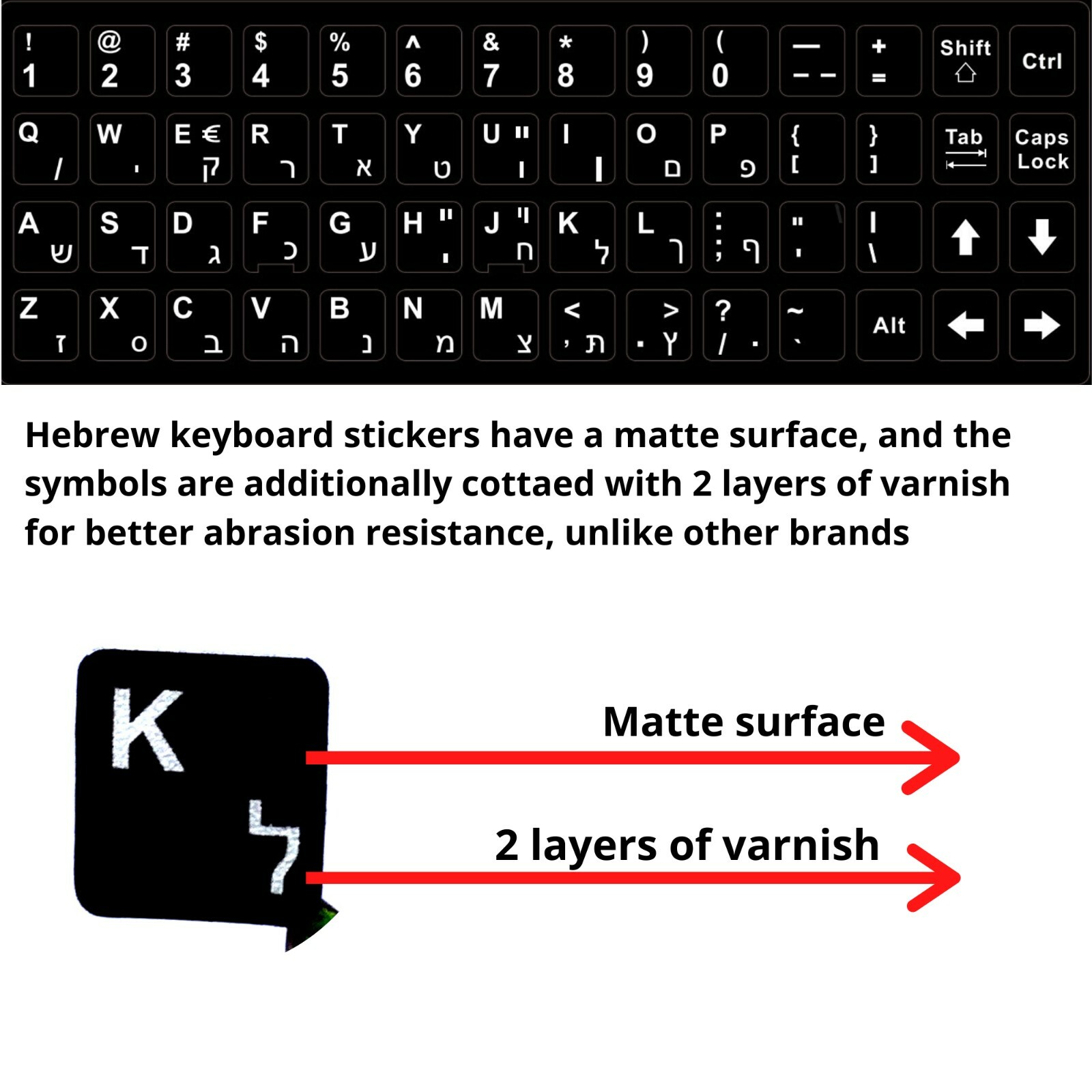 2 PCS Hebrew keyboard stickers Waterproof Replacement Computer Laptop White