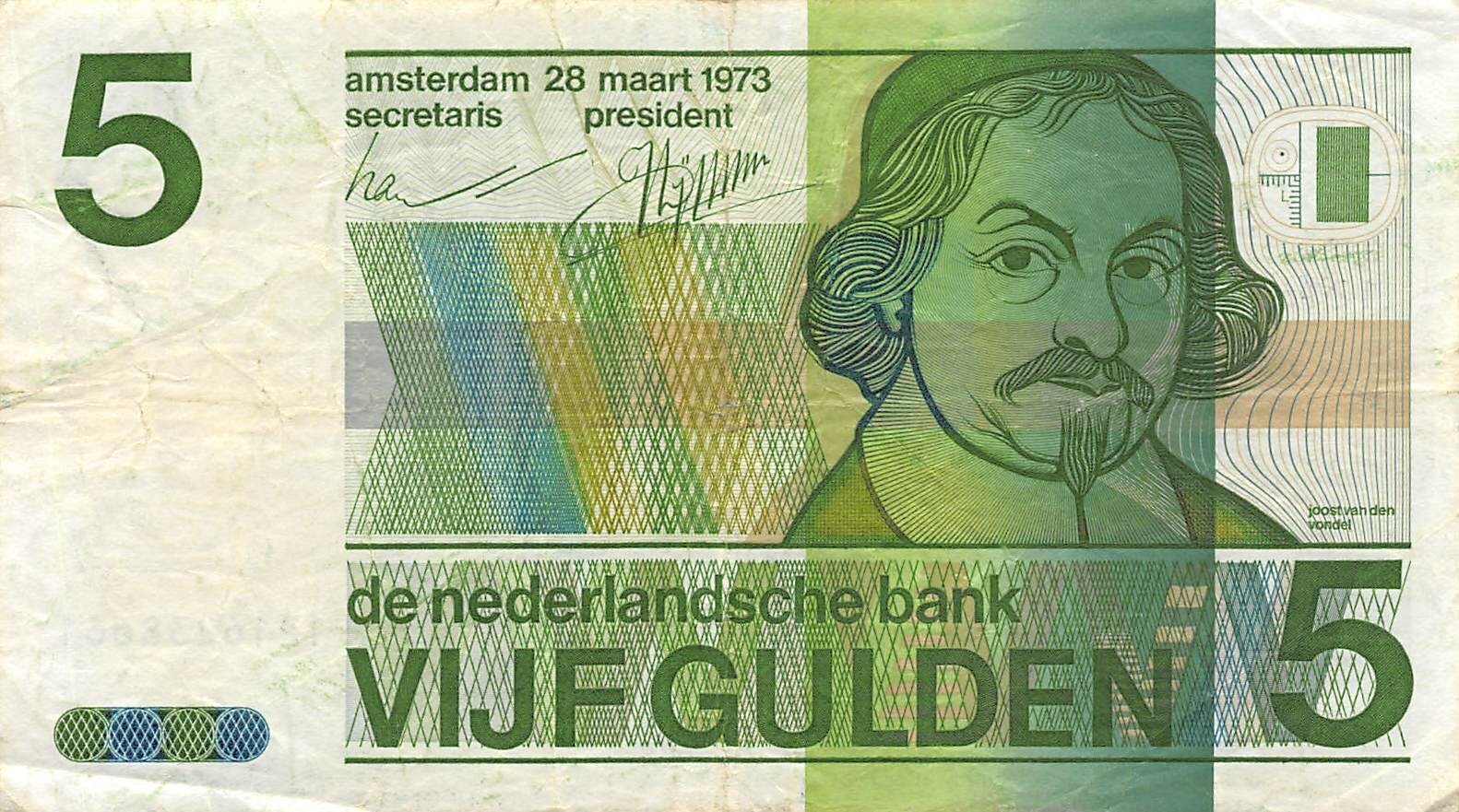 Netherlands  5  Gulden  28.3.1973  P 95a  Circulated Banknote Q30