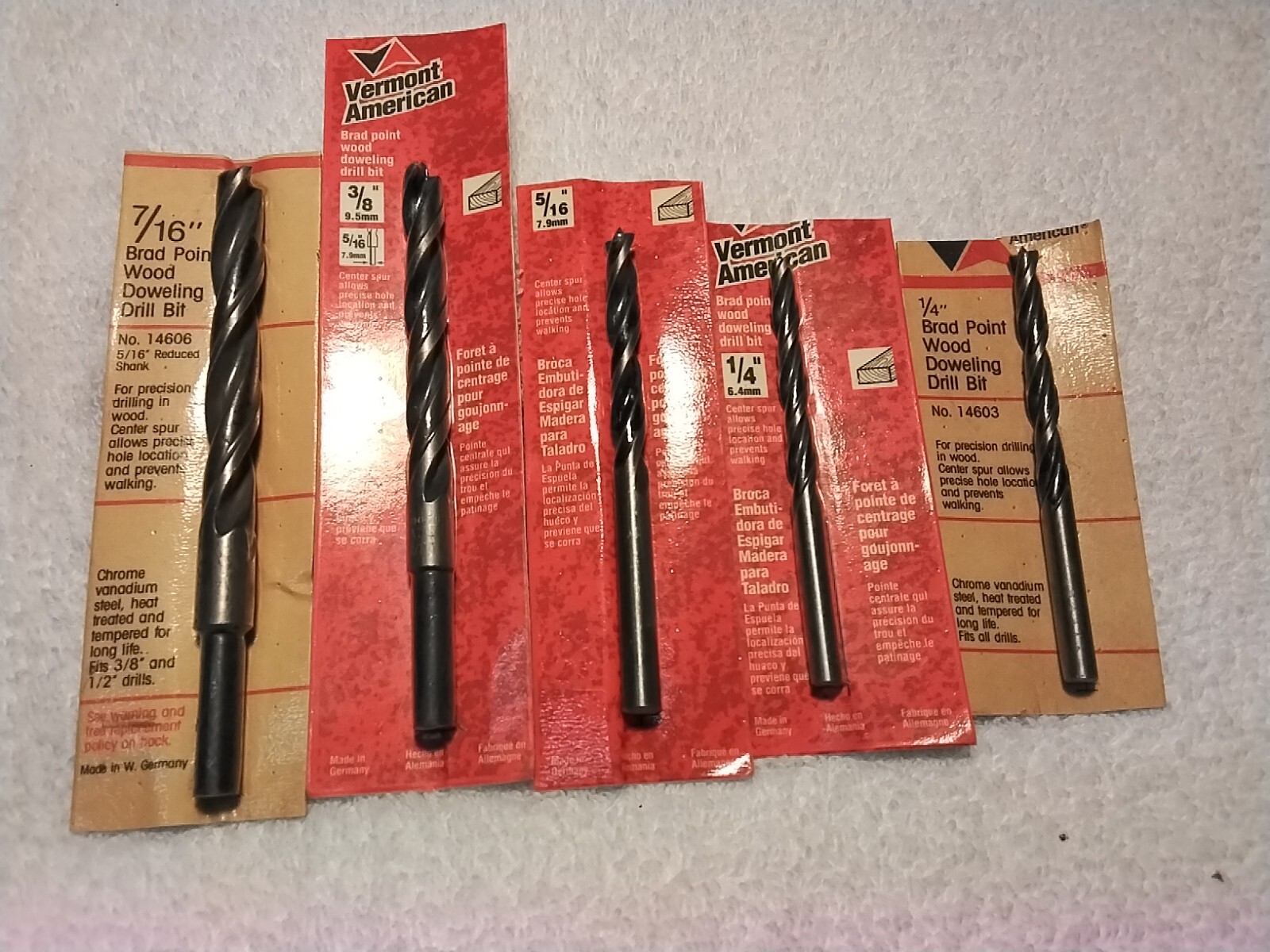 5 5PC AMERICAN VERMONT BRAD POINT WOOD DRILL BIT SET