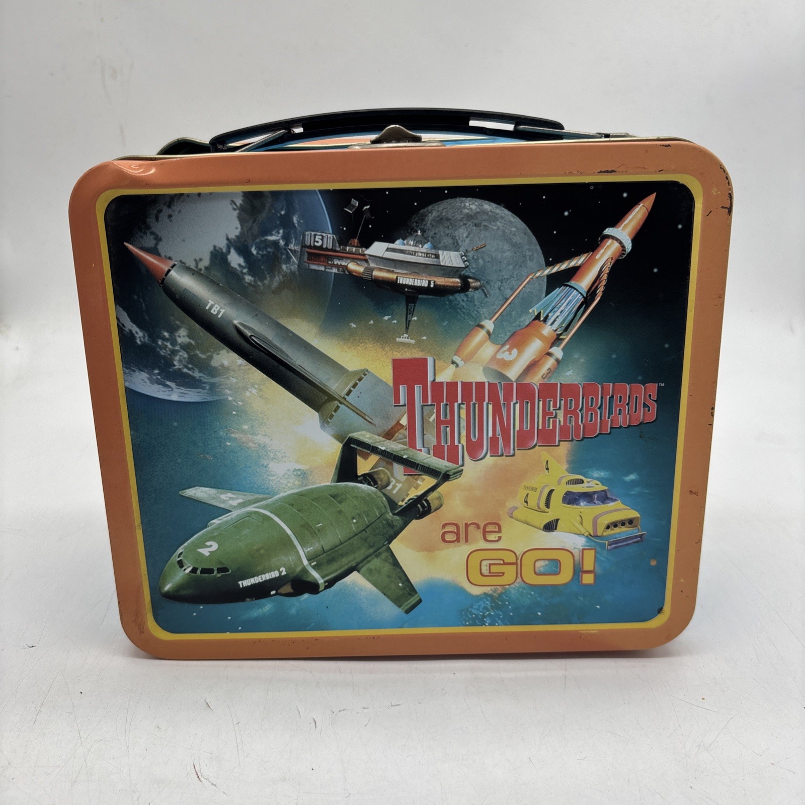 Vintage Thunderbirds are go! Metal Lunch Box W Handle 2001 No Thermos 2 Dents