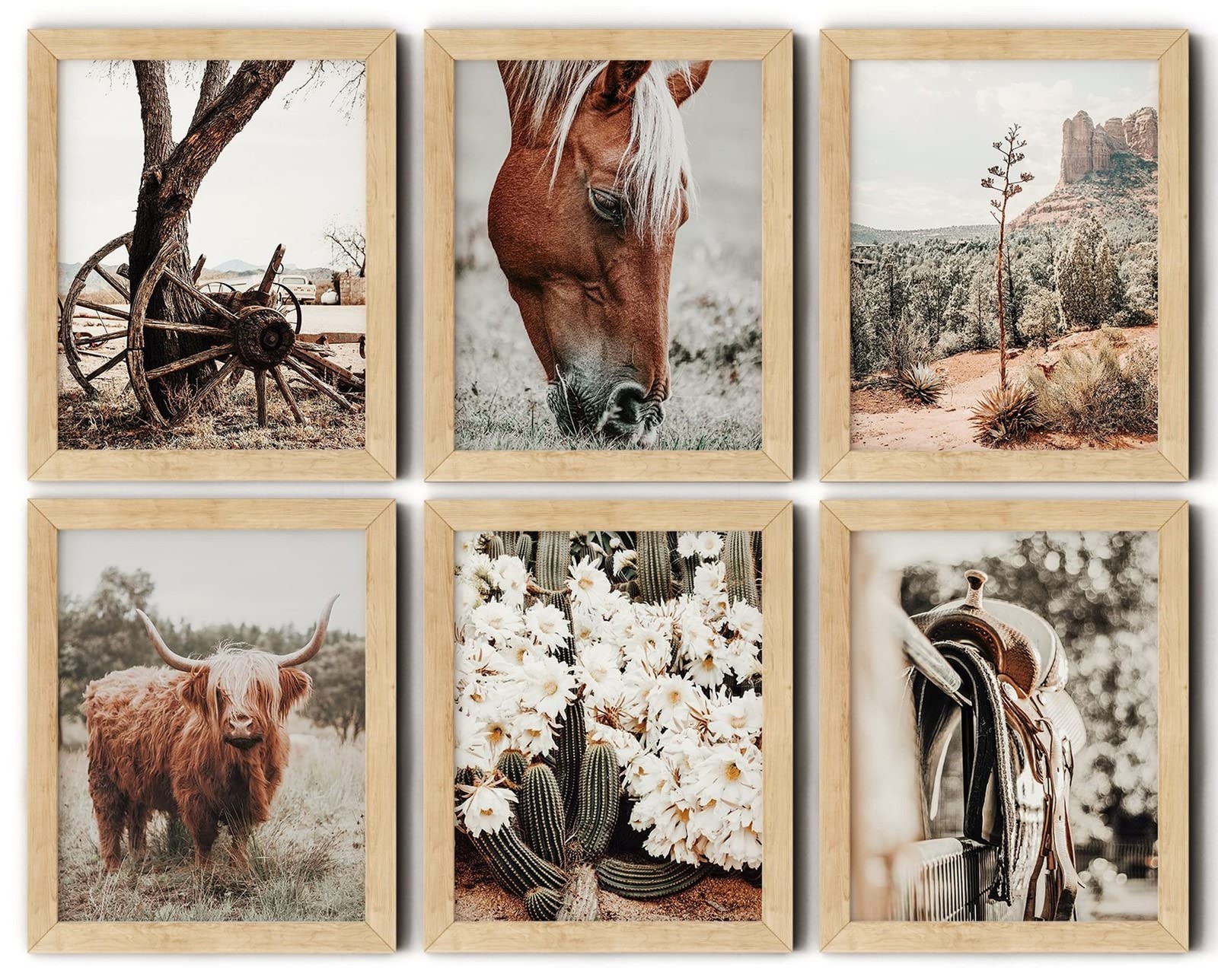 Vintage Cow Wall Art Cow Horse Decor Farmhouse Wall Decor Rustic Nature Cactu...