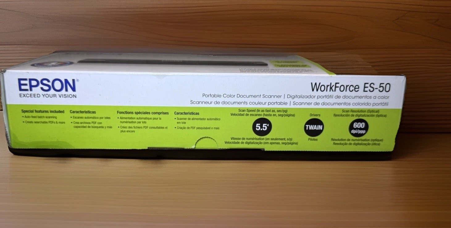 Epson WorkForce ES-50 Portable Document Scanner USB Powered Open Box Complete