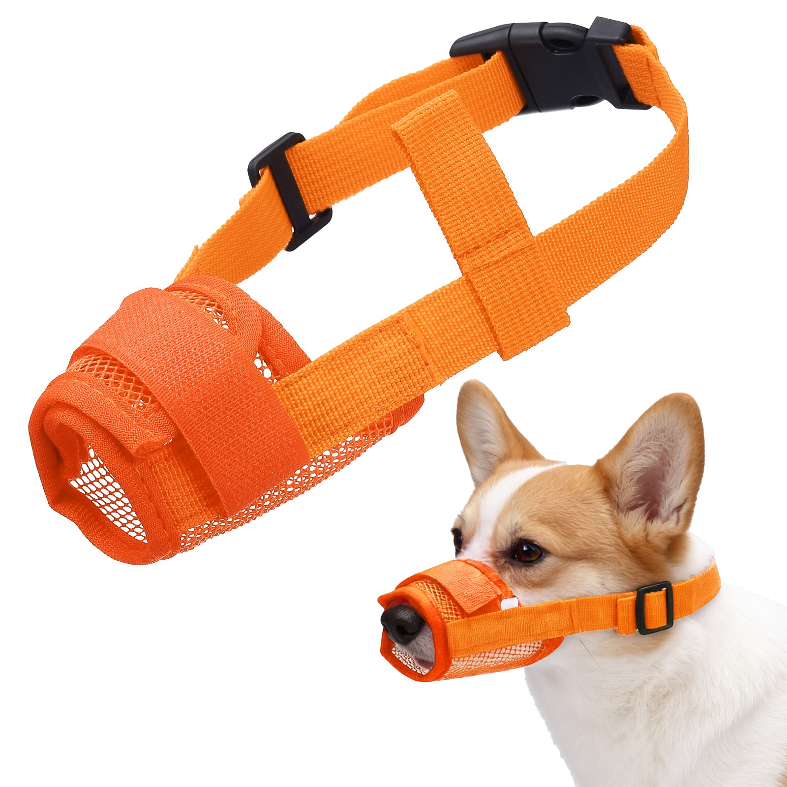 Dog Muzzle, Soft Mesh Muzzle Mouth Guard Cover(Orange, M)