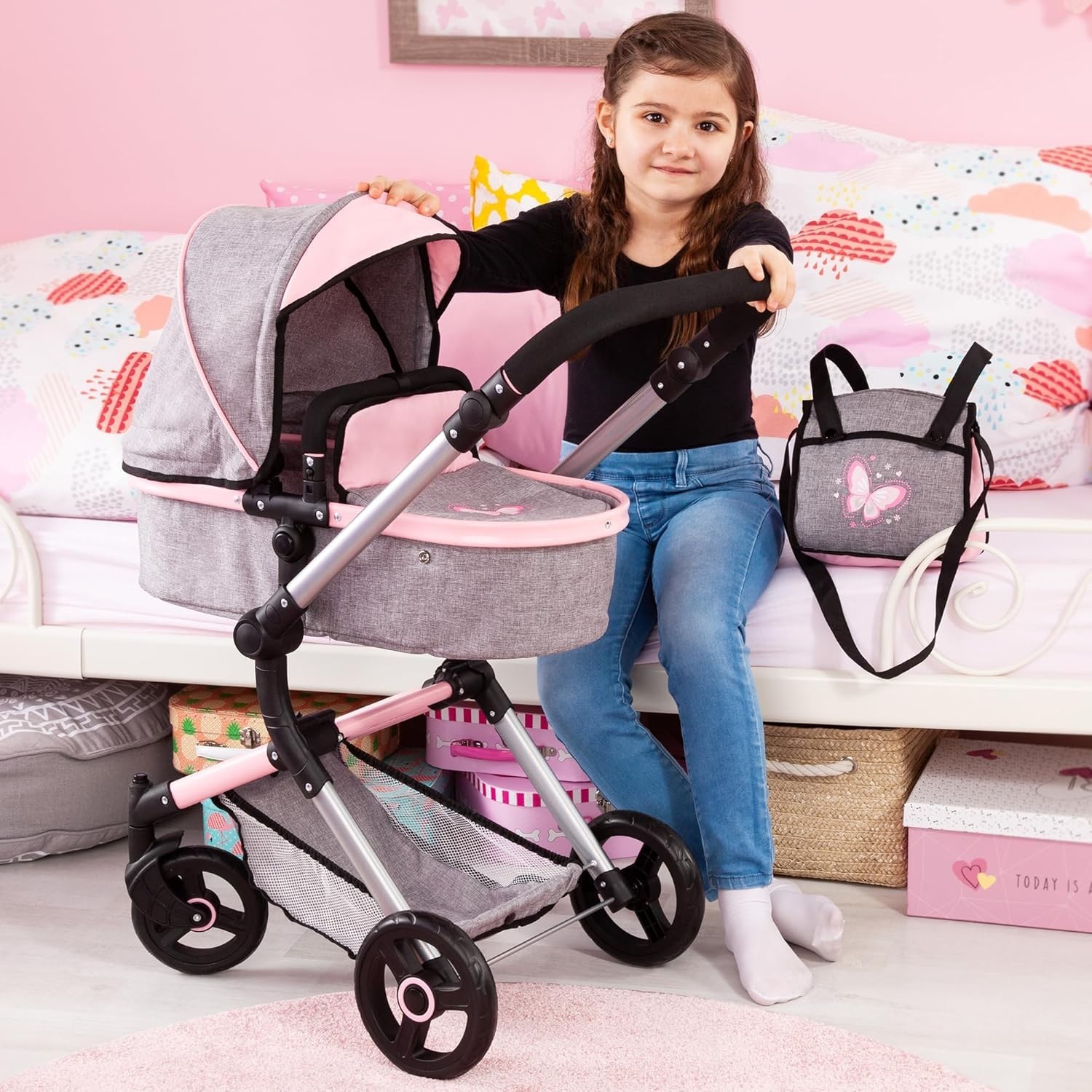 Coche Para Bebes Cochecito Para Niños Convertible Reversible Bassinet Pram Pink
