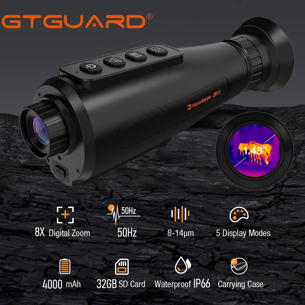 GTGUARD AI Thermal Monocular 384×288 Super Resolution 8×Digital Zoom for Hunting