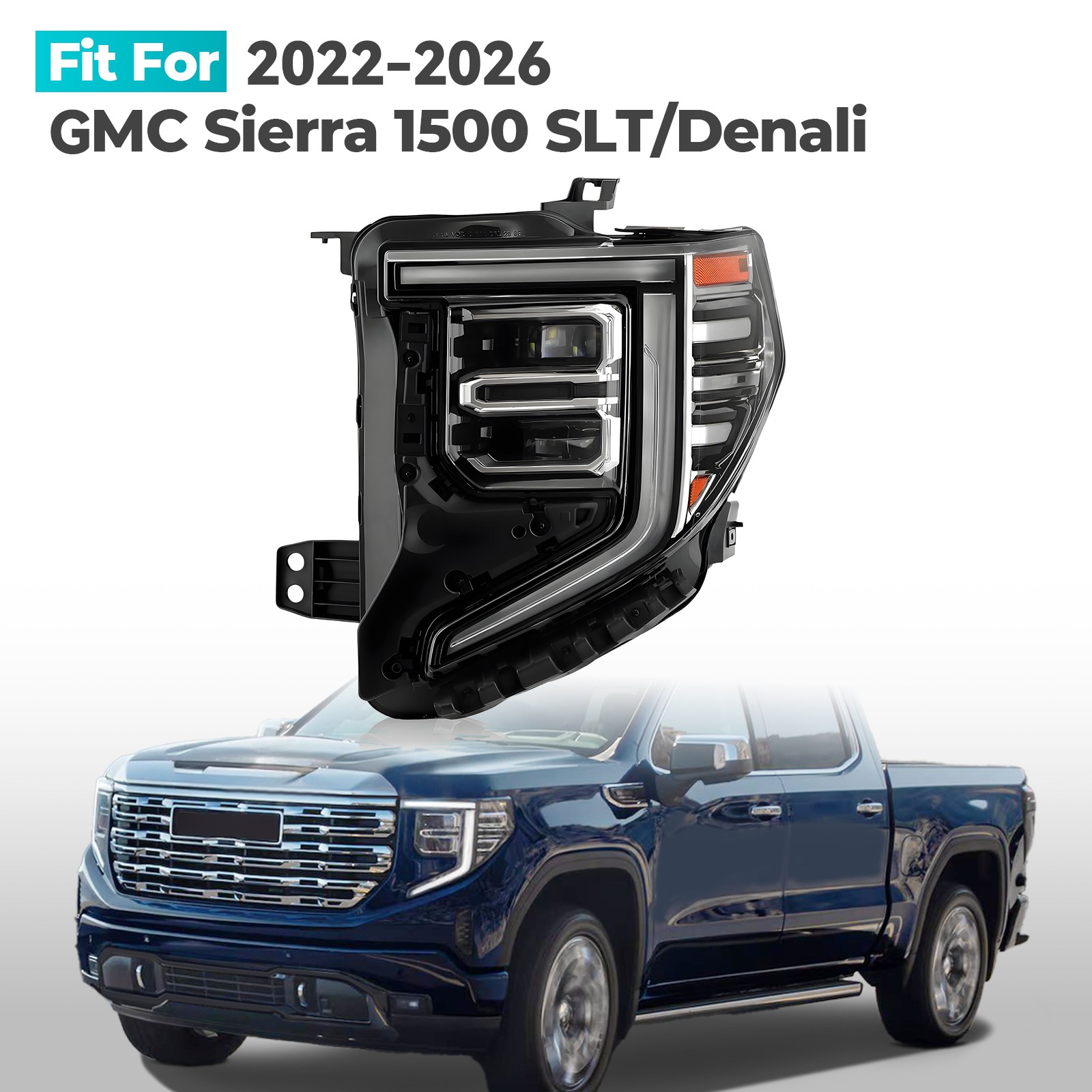 Full LED Headlight For 2022-2026 GMC Sierra 1500 SLT Denali Left Driver Side LH