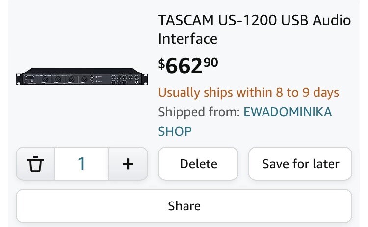 NEW Tascam US-1200 Analog Recording Interface with Power/USB Cord/Box