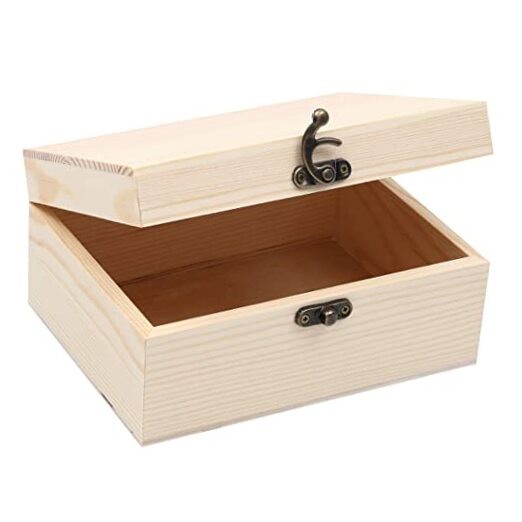 (2-Pack Unfinished Unpainted Wooden Box with Hinged Lid for Crafts DIY 2-pk
