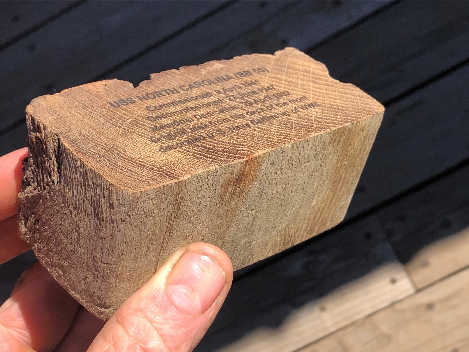 US NAVY ARTIFACT WWII TEAK RELIC FROM DECK OF WW2 BATTLESHIP USS NORTH CAROLINA