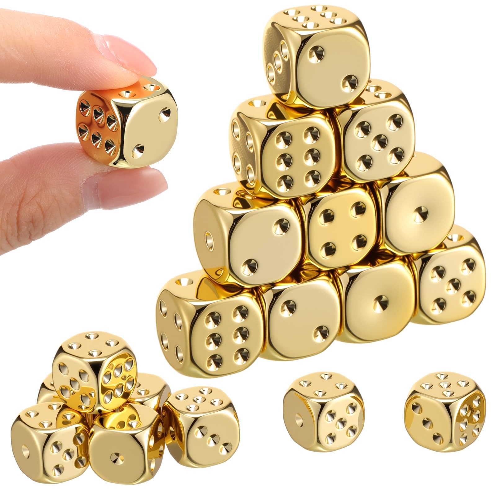 10 Pieces 16mm Gold Electroplated Dice Set, Round Corner Standard D6 Acrylic ...