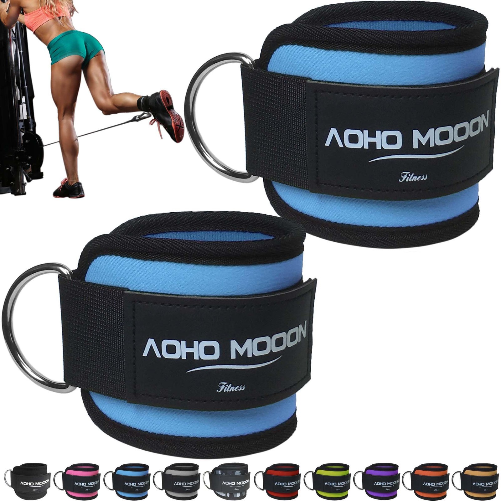 AOHO MOOON (Pair) Comfortable Adjustable Ankle Straps for Cable Pair, Blue