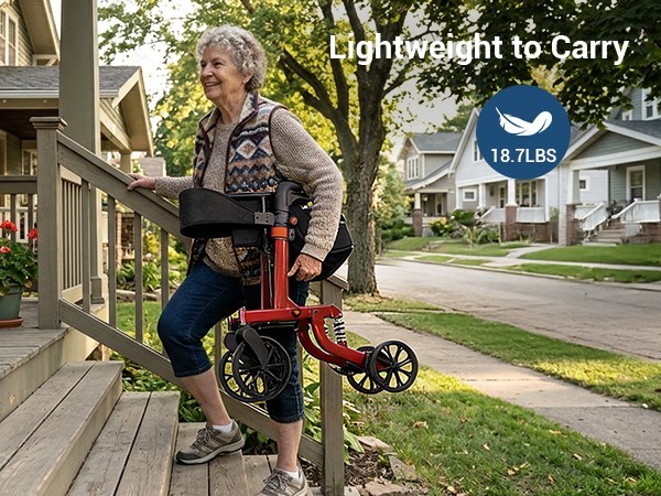 Lightweight Folding Rollator Walker with Seat for Seniors Adjustable Height350lb