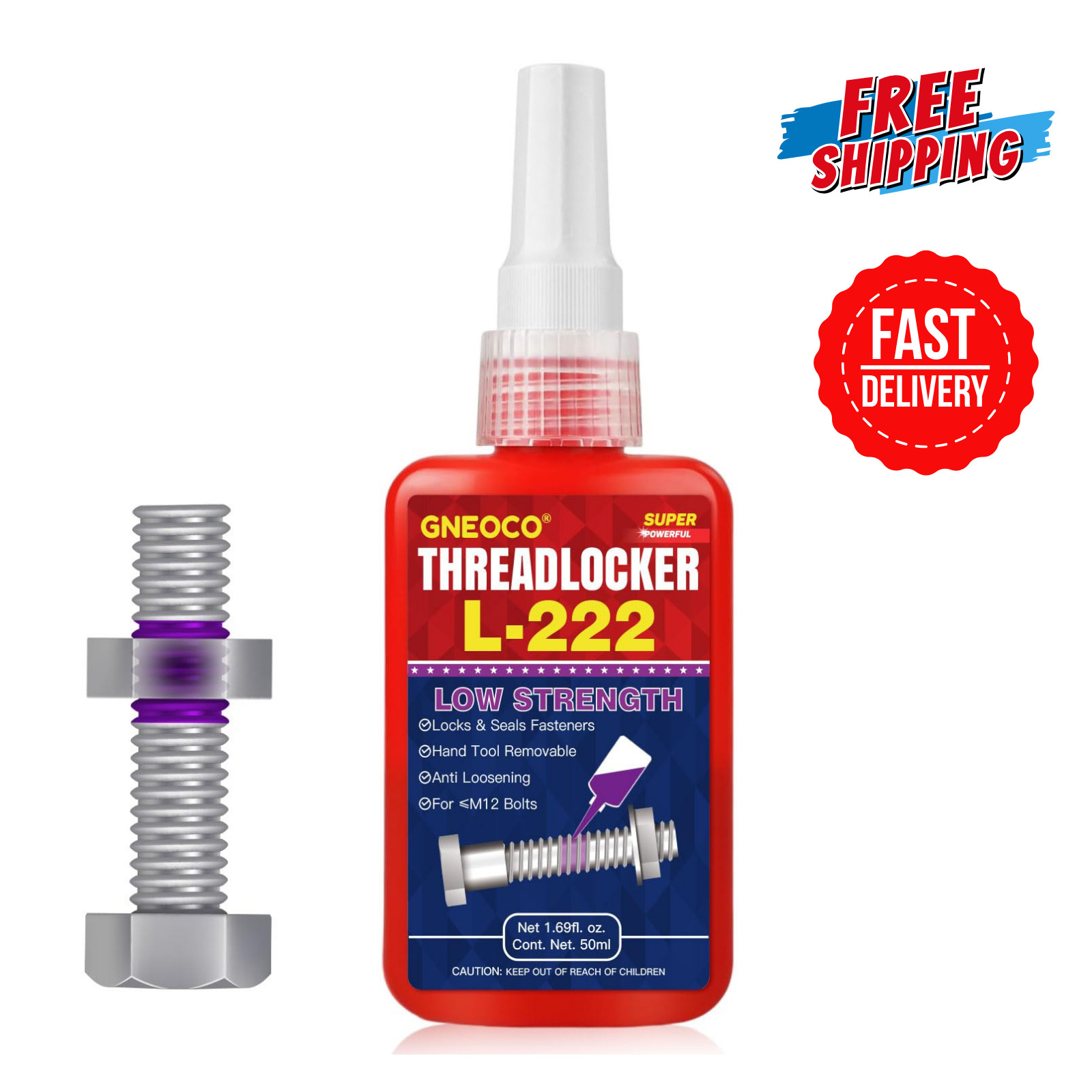 🧴Purple Low Strength Threadlocker L222 |50mL| Lock Tight for Nuts, Bolts,Metals