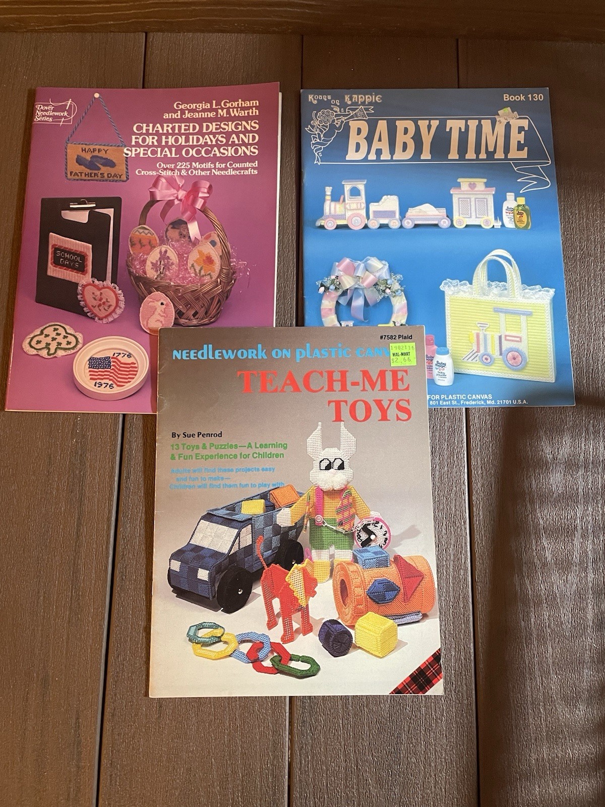 VTG Plastic Canvas Pattern Book Lot Teach-Me Toys Baby Time Dover (3)