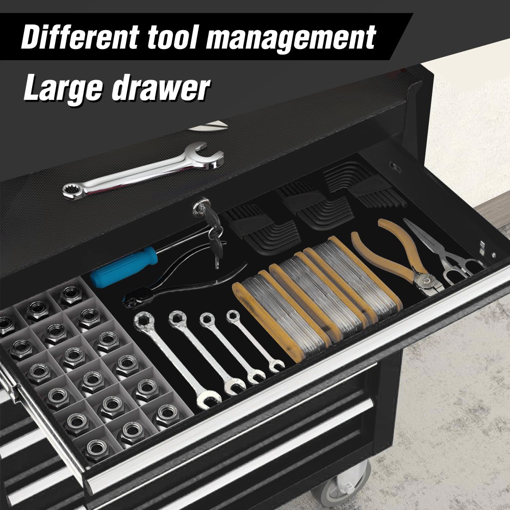 Tool Organizer Wheels Box with 5 Drawer Lock & Key, Top Cushion & Drawer Liners