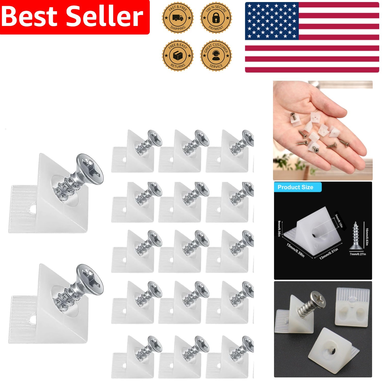50 Pack White Plastic Drawer Wedges - Repair Bottoms Cabinet Furniture Fasteners