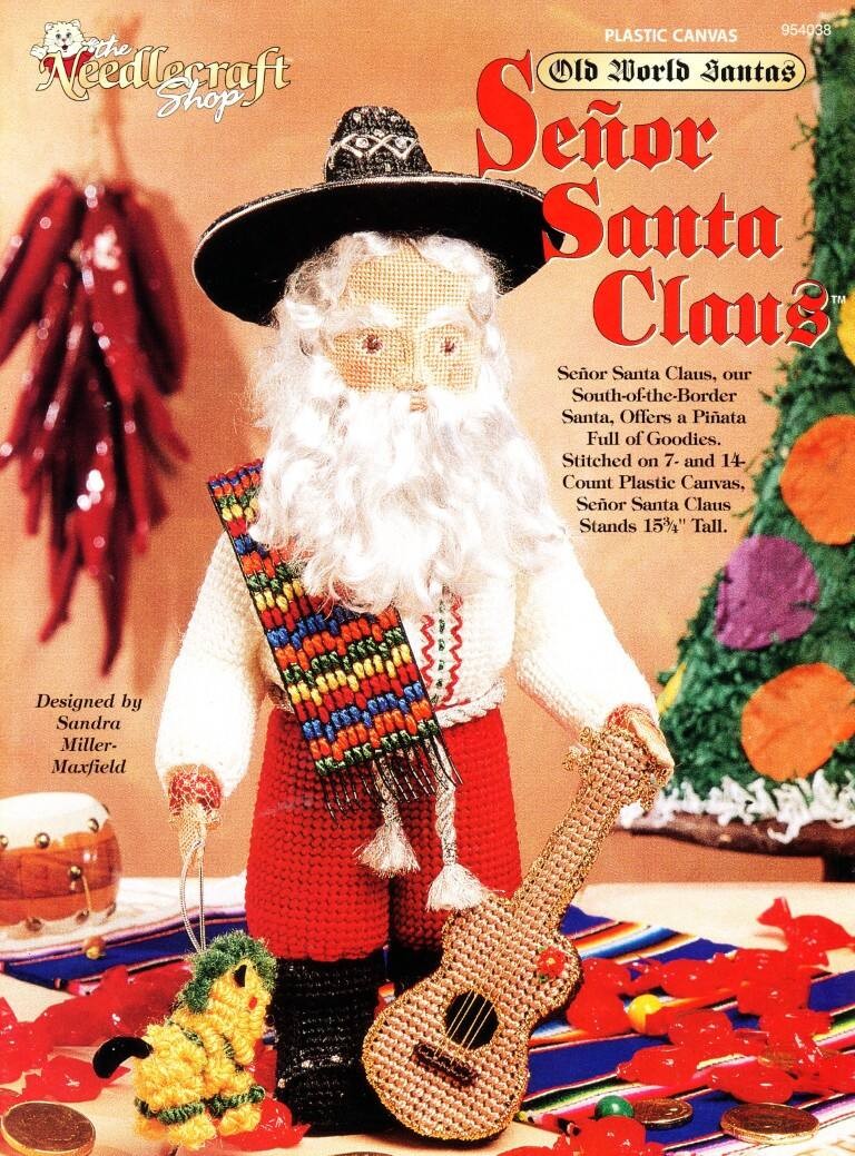 THE NEEDLECRAFT SHOP PLASTIC CANVAS OLD WORLD SANTAS SENOR SANTA CLAUS VTG