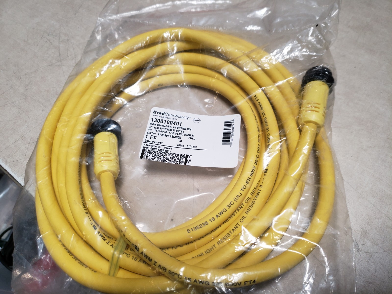 MOLEX 113030K13M050, (1300100491) MC 3P M/MFE 5M 16/3 TPE FLX FNIP