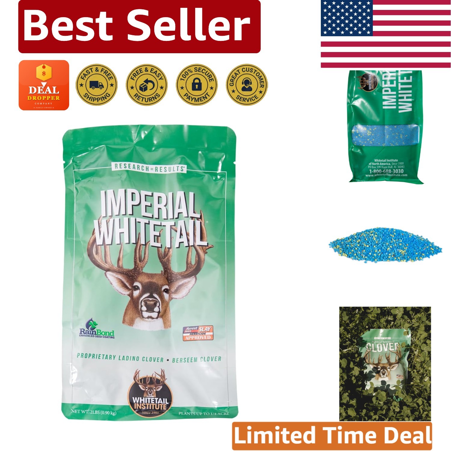 Imperial Clover Deer Food Plot Seed for Antler Growth - 2 lbs, Covers 0.25 Acres