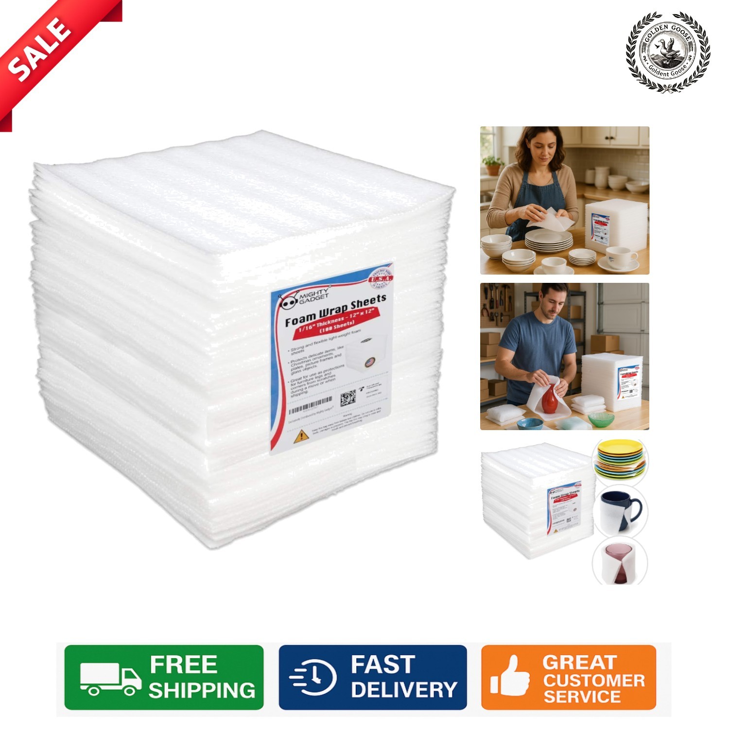 Versatile Foam Cushioning Sheets - 12" x 12" for Moving and Shipping Needs