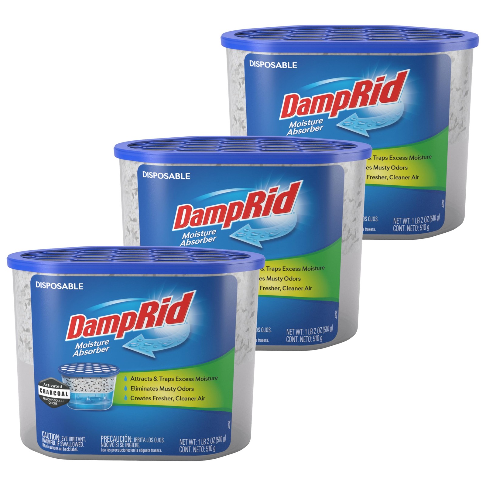 DampRid Fragrance Free Disposable Moisture 18 Ounce (Pack of 3), Blue