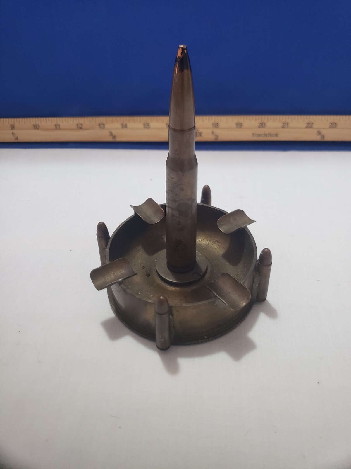WW2 WWII 1942 Trench Art Brass Ashtray 50cal 3" Artillery Shell US Navy Army
