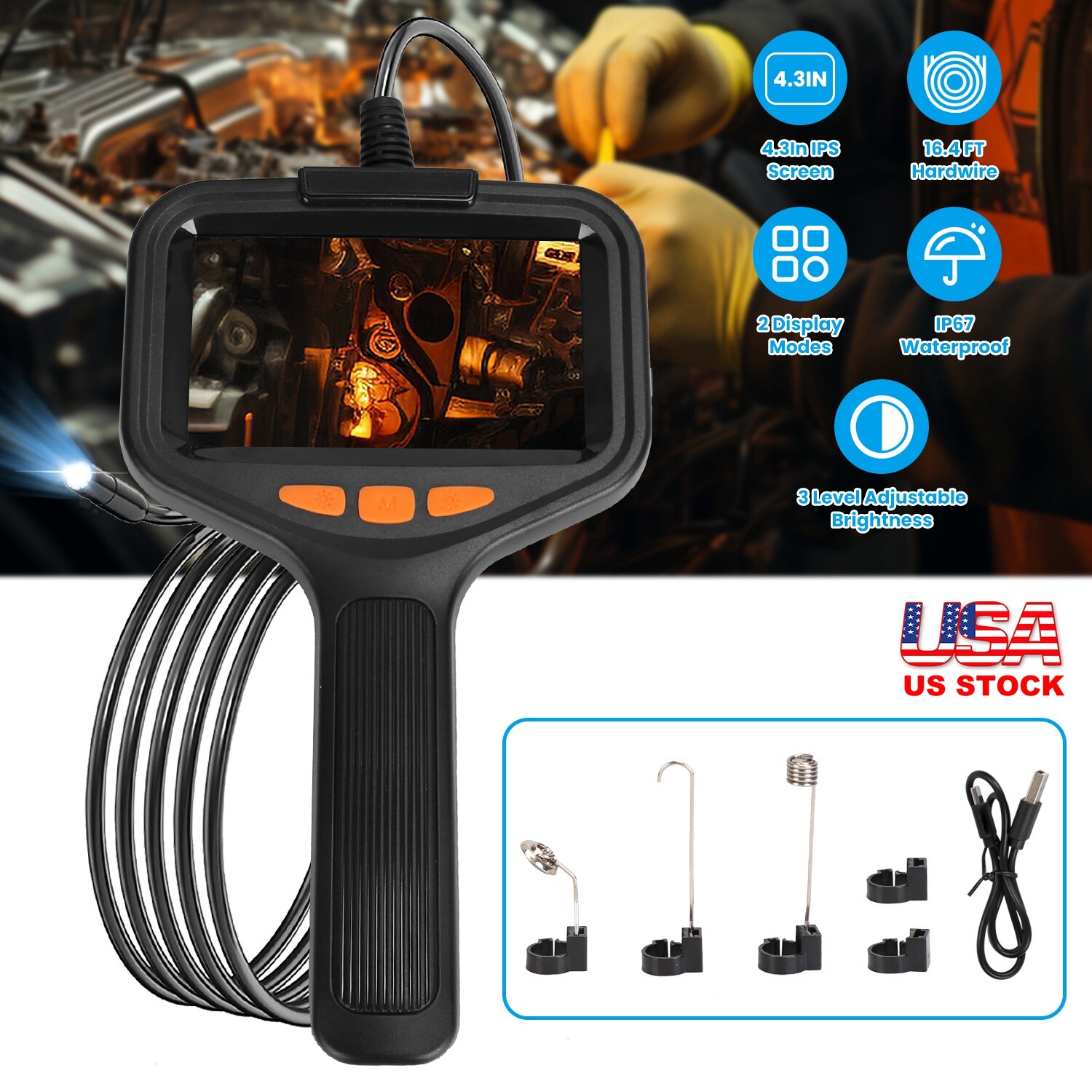 8 LED USB Snake Endoscope Borescope HD Inspection Camera Adjustable LED Lights