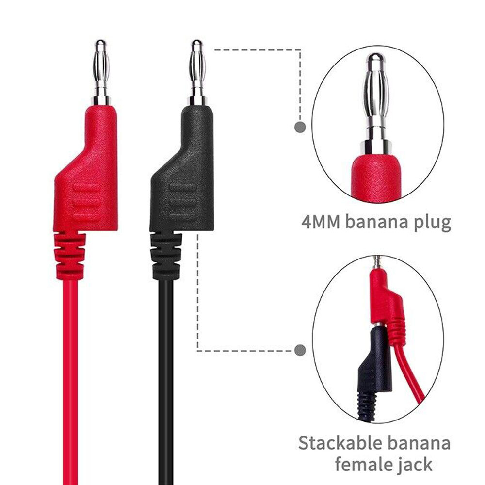 10X 4mm Stackable Banana Plug To Test Hook Clip Test Leads Mini Grabber Cables