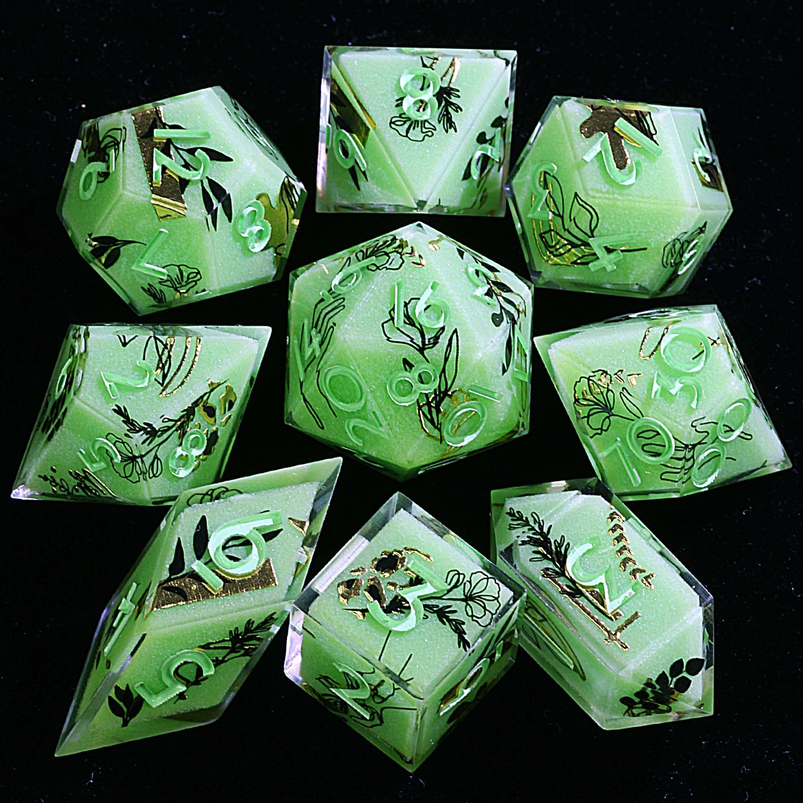 9 Polyhedral Resin Dice D&D Sets Macaron Flora Glyph for Dungeons Dragons RPG