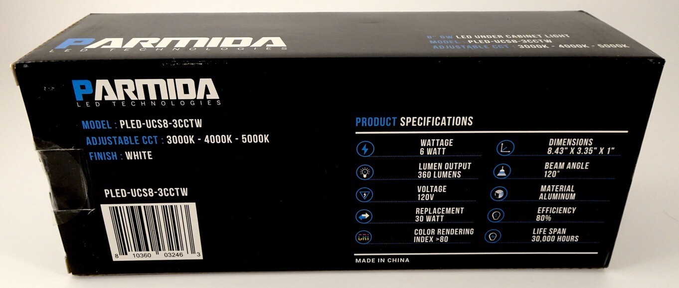 Parmida 8" Dimmable LED Under Cabinet Light With Adjustable Lens Angle, NEW