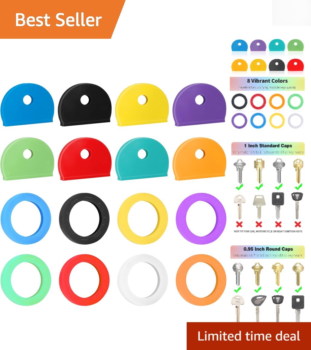 16-Pack Colorful Key Cap Tags - Quick Identify Covers for Standard House Keys