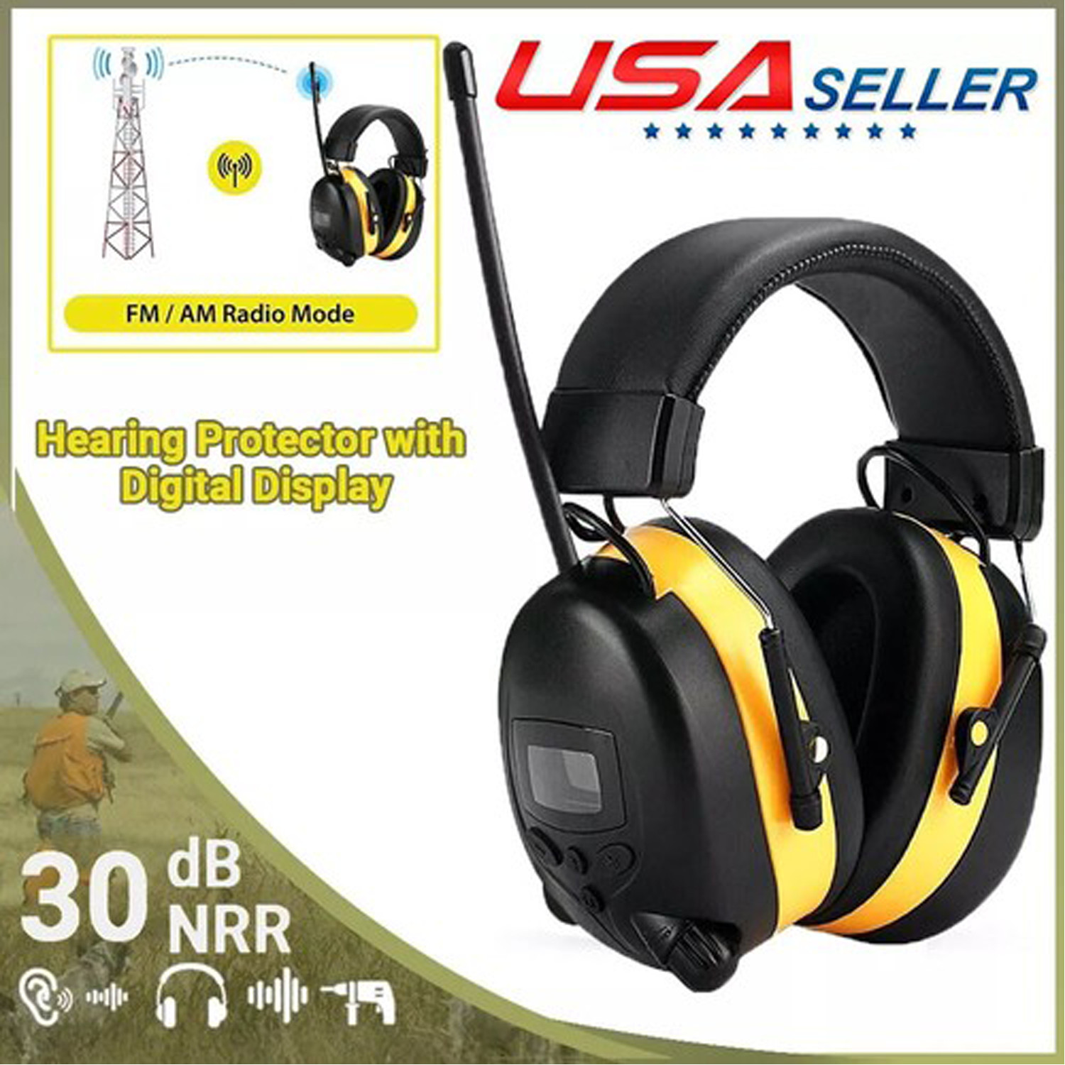 30dB Bluetooth Hearing Protection Ear Muffs Headphones with FM Digital Radio