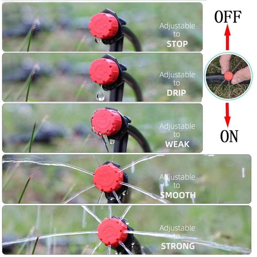 Kalolary 200Pcs Adjustable Drip Irrigation Emitters, 1/4Inch Medium, Red