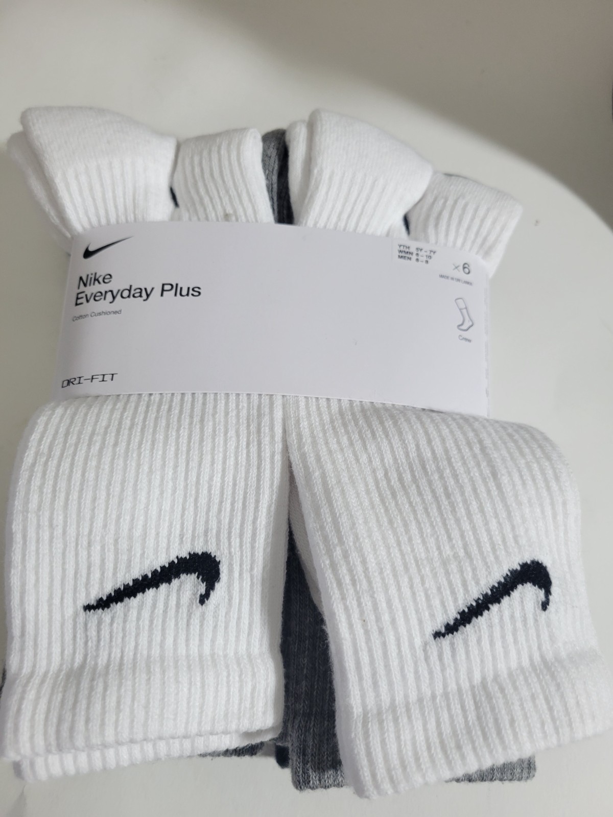 Nike Women's 6 Pack Everyday Cushioned Crew DRI-FIT Socks Sz Med  Shoe NEW!