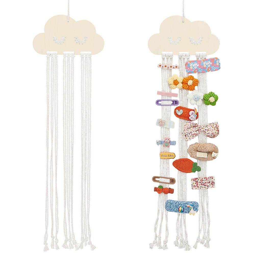 2pcs Cloud Wooden Hairpin Hair Clip Hanging Holder Storage Organizer with