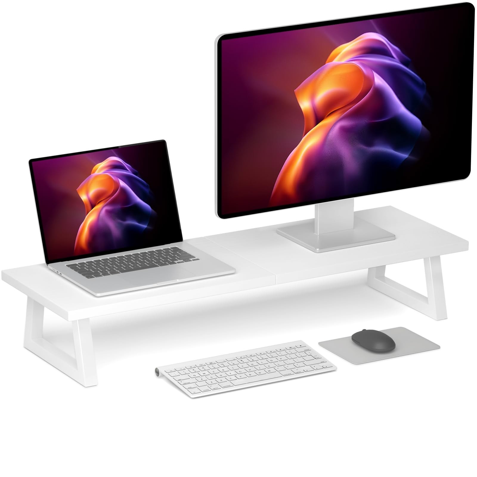 TEAMIX White Dual Monitor Riser - 31.5 inch Wide TV Stand for 2 Monitors - Wo...