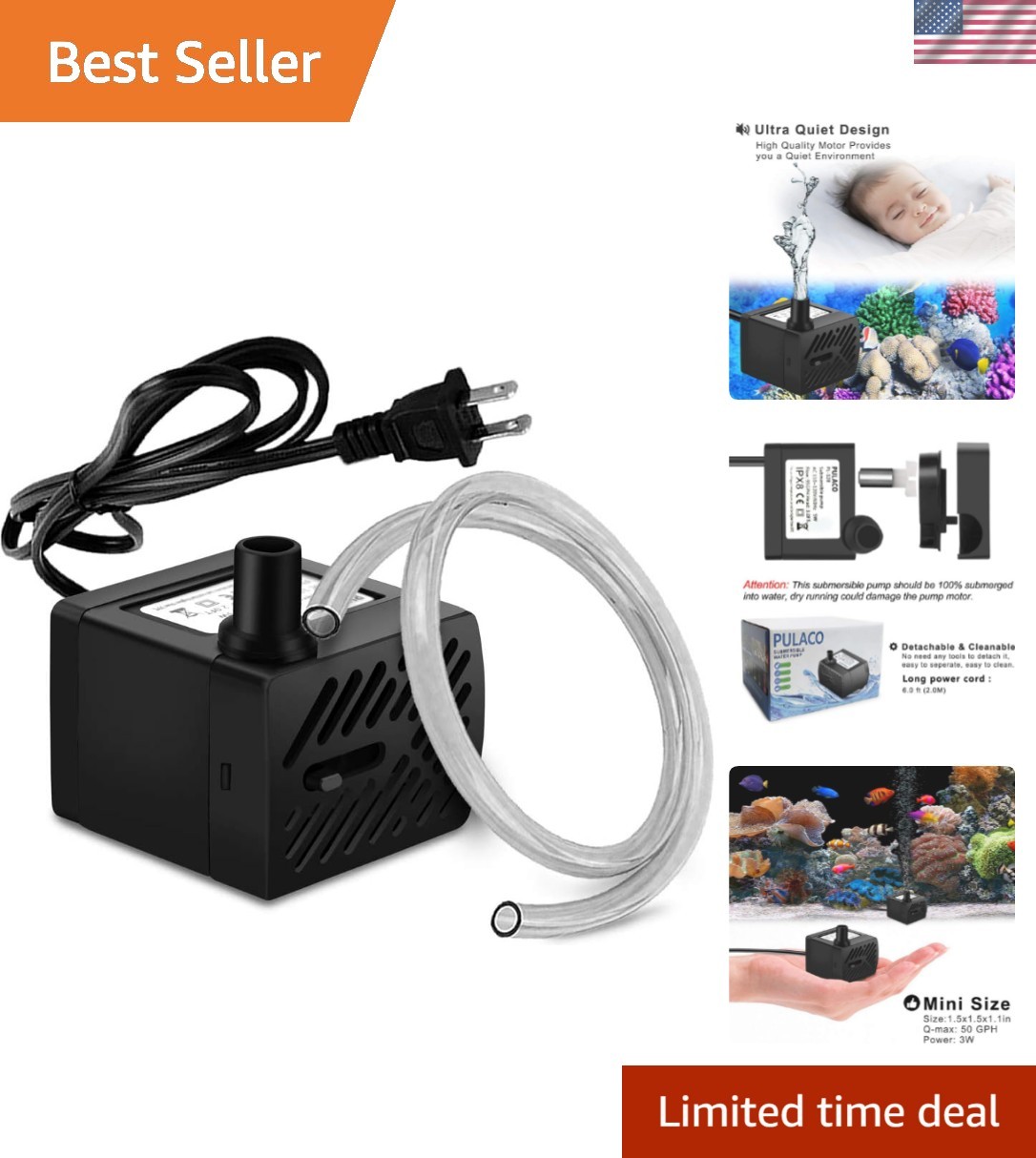 Adjustable 3W Submersible Water Pump - Perfect for Aquariums & Hydroponics