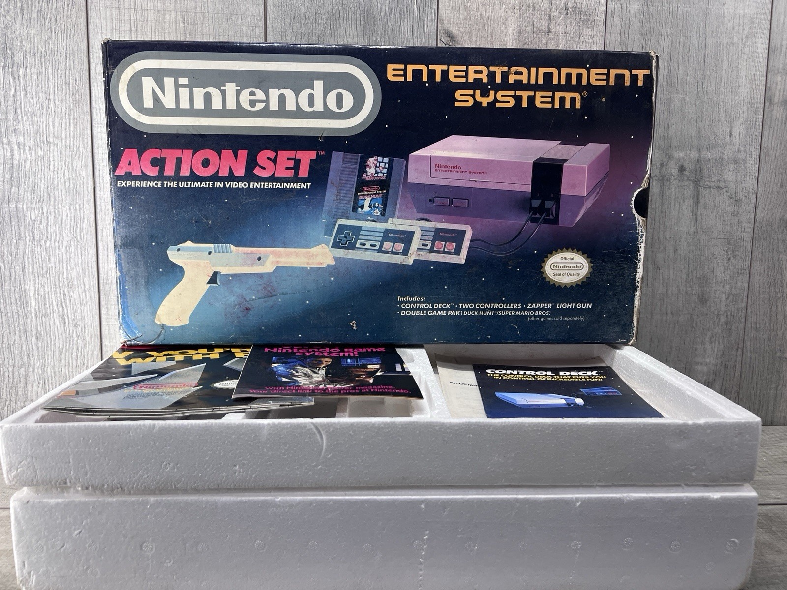 Original Nintendo NES Action Set EMPTY BOX + Styrofoam + Manuals Paperwork ONLY